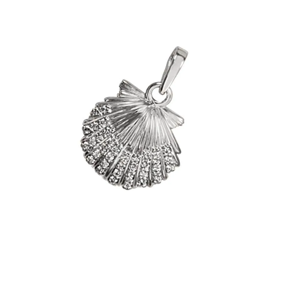 14k White Gold "Sea Jewels" Pavé Diamond Scallop Pendant, D=.24tw