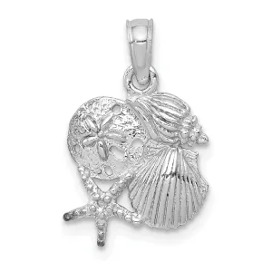 14k White Gold Soild Textured Polished Finish Mini Size Four Shell Cluster Charm Pendant