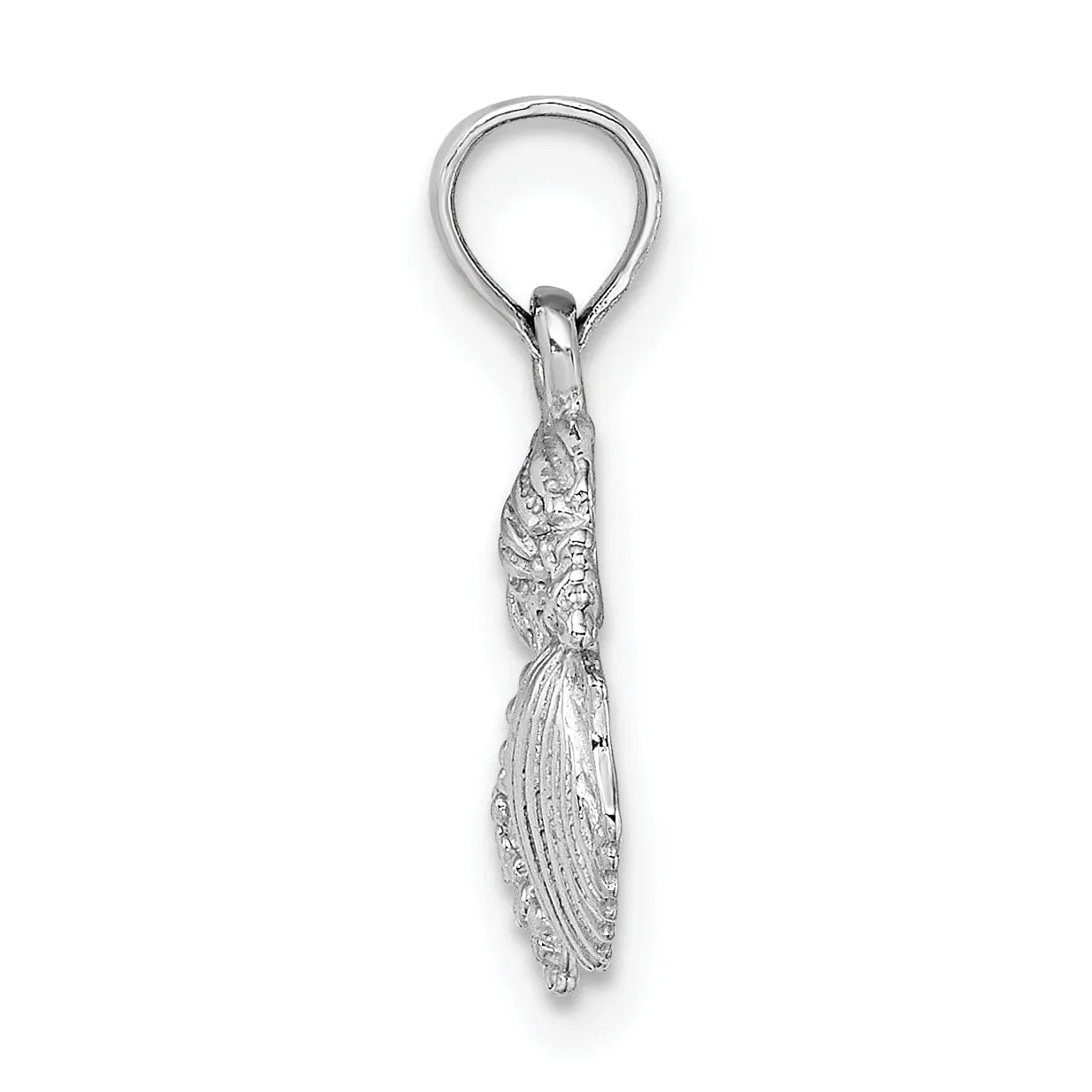 14k White Gold Soild Textured Polished Finish Mini Size Four Shell Cluster Charm Pendant