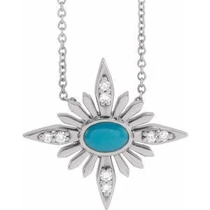 14K White Turquoise & .08 CTW Diamond Celestial 16-18" Necklace