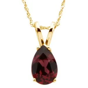 14K Yellow 8x5 mm Pear Rhodolite Garnet Solitaire 18" Necklace