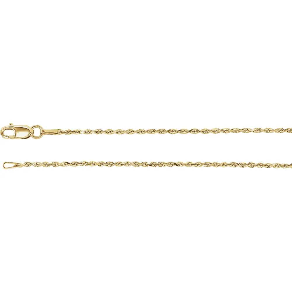 14k Yellow Gold 1.3mm Diamond Cut Rope 20" Chain