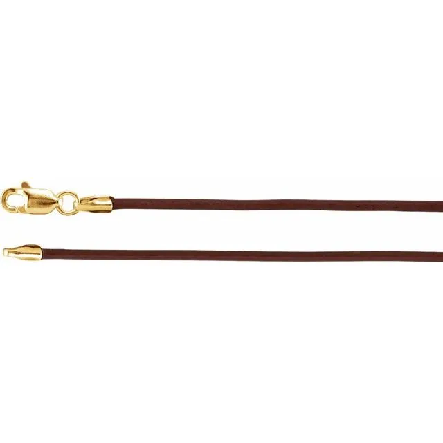 14K Yellow Gold 1.5 mm Brown Leather 18" Cord