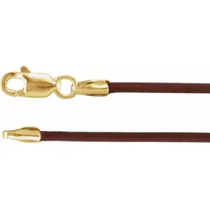 14K Yellow Gold 1.5 mm Brown Leather 18" Cord