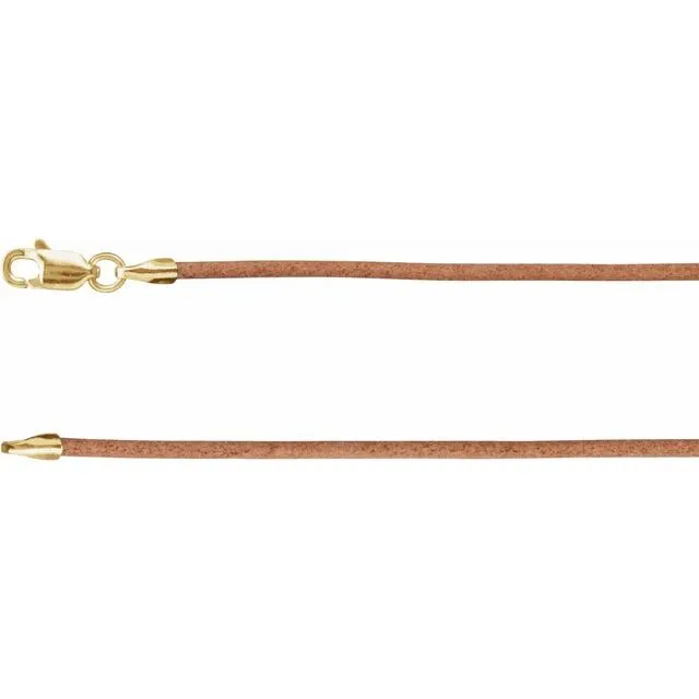 14K Yellow Gold 1.5 mm Natural Leather 16" Cord