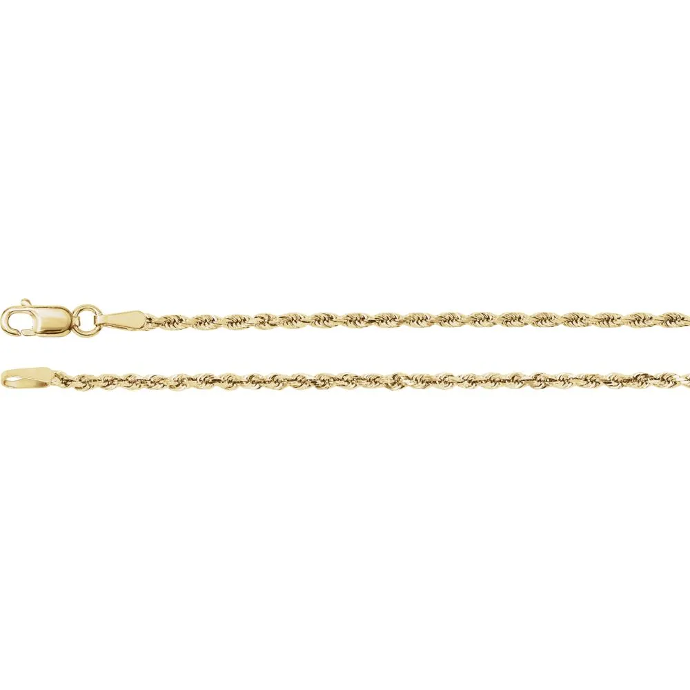 14k Yellow Gold 1.9mm Diamond-Cut Rope 24" Chain with Lobster Clasp