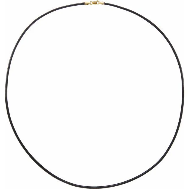 14K Yellow Gold 2 mm Black Leather 18" Cord