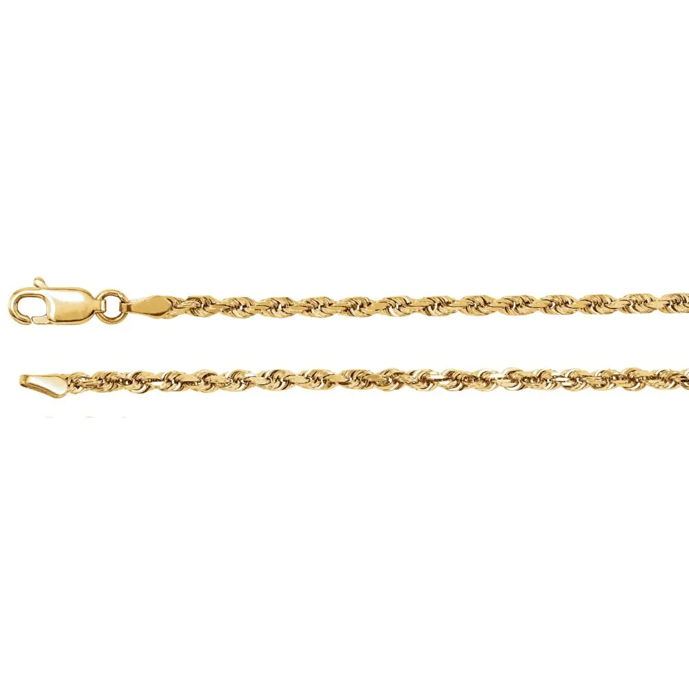 14k Yellow Gold 2.5mm Diamond Cut Rope 16" Chain