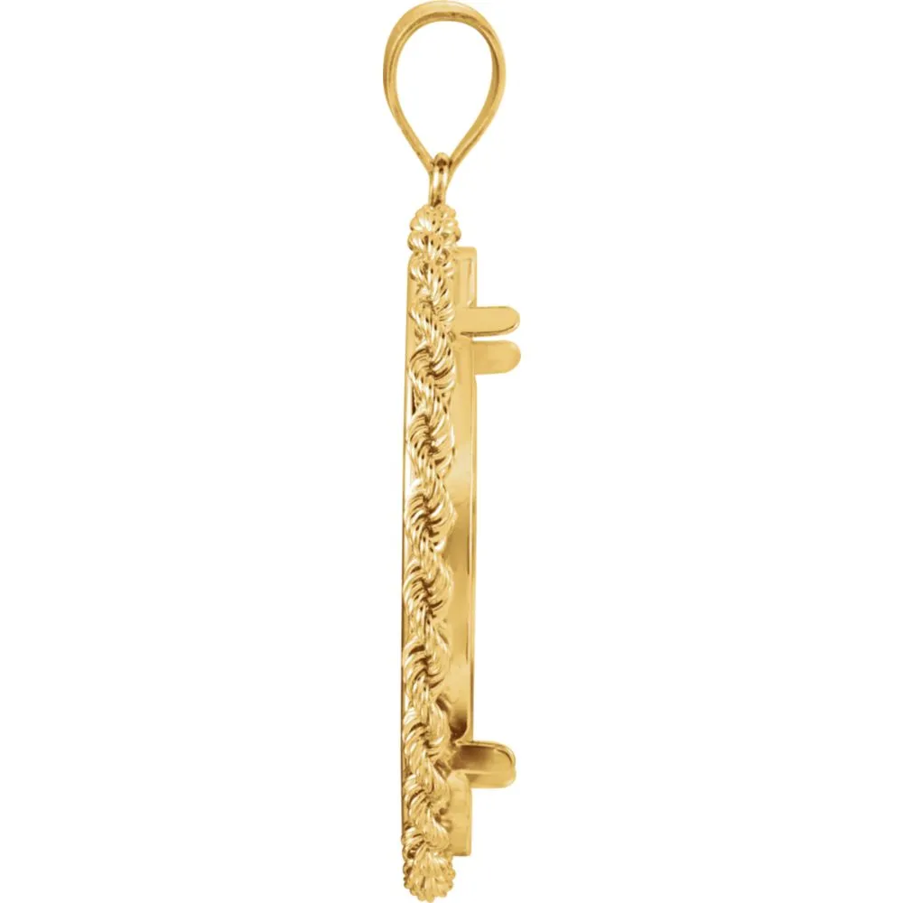 14k Yellow Gold 2.5mm Solid Rope Tab Back Frame Pendant for Canadian 1 Ounce Maple Leaf Coin