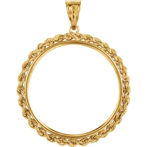 14k Yellow Gold 2.5mm Solid Rope Tab Back Frame Pendant for Canadian 1 Ounce Maple Leaf Coin
