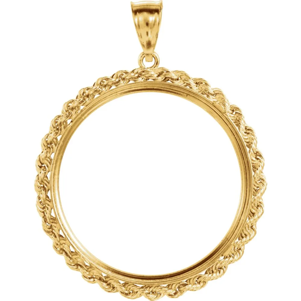 14k Yellow Gold 2.5mm Solid Rope Tab Back Frame Pendant for Canadian 1 Ounce Maple Leaf Coin