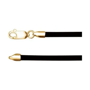 14K Yellow Gold 3 mm Black Rubber 18" Cord Necklace