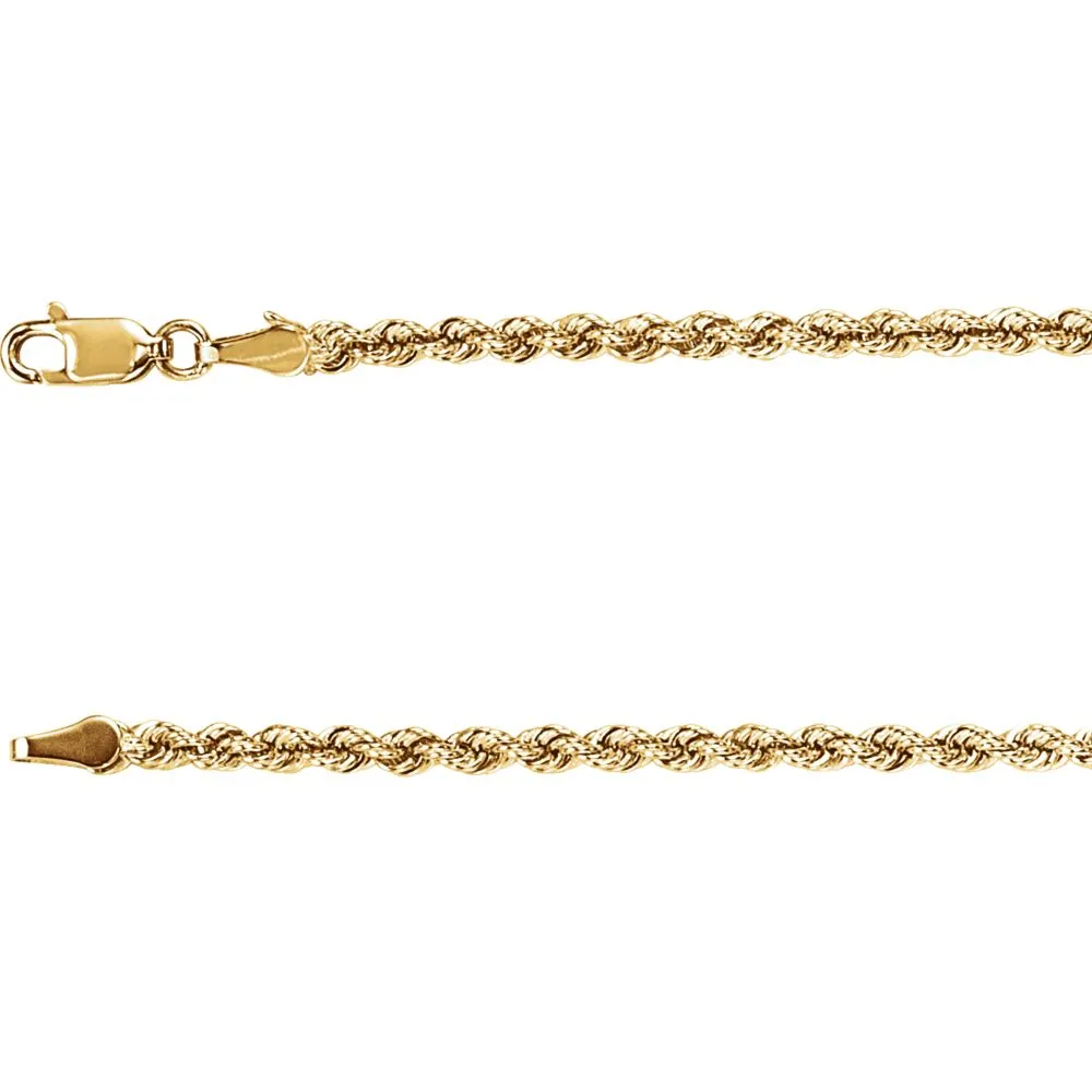 14k Yellow Gold 3mm Rope 16" Chain