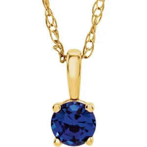 14k Yellow Gold Blue Sapphire "September" Birthstone 14" Necklace