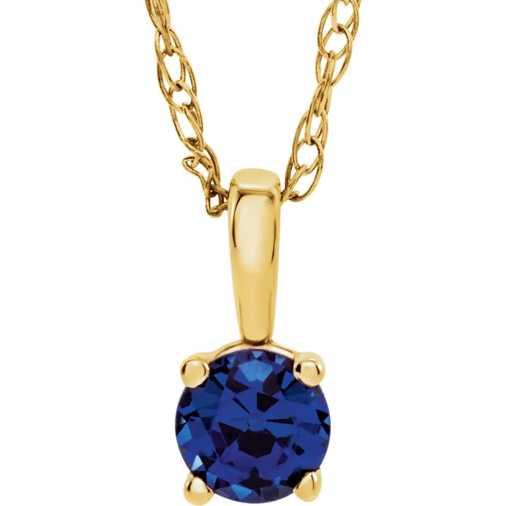 14k Yellow Gold Blue Sapphire "September" Birthstone 14" Necklace
