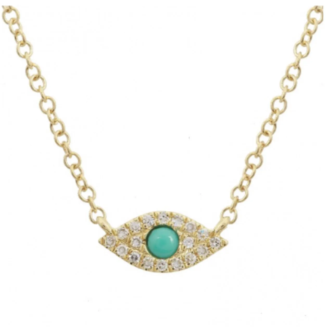 14K Yellow Gold Diamond Evil Eye Necklace