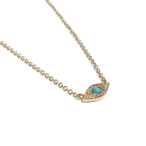 14K Yellow Gold Diamond Evil Eye Necklace
