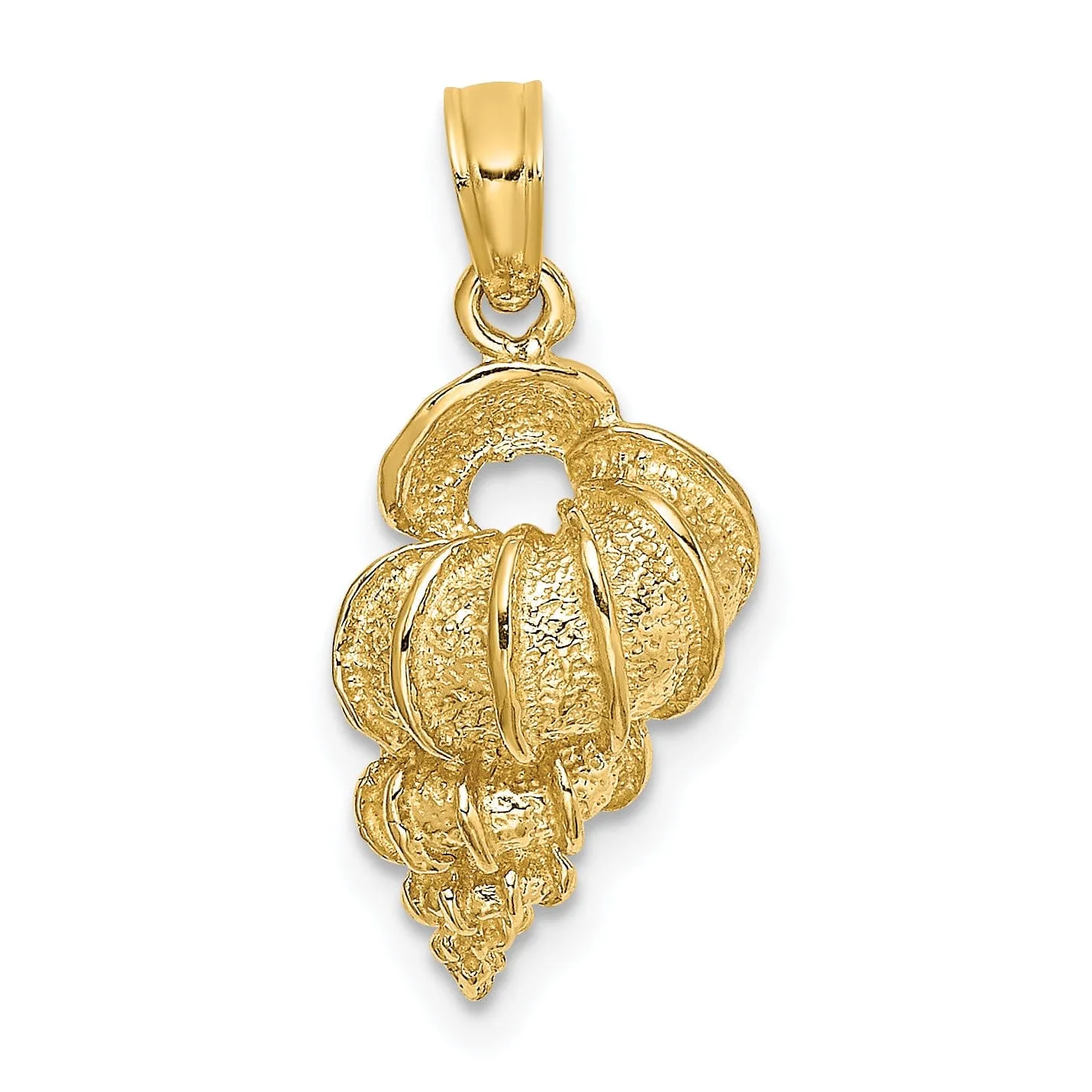 14K Yellow Gold Open Back Polish Texture Finish Soild Wentletrap Shell Charm Pendant