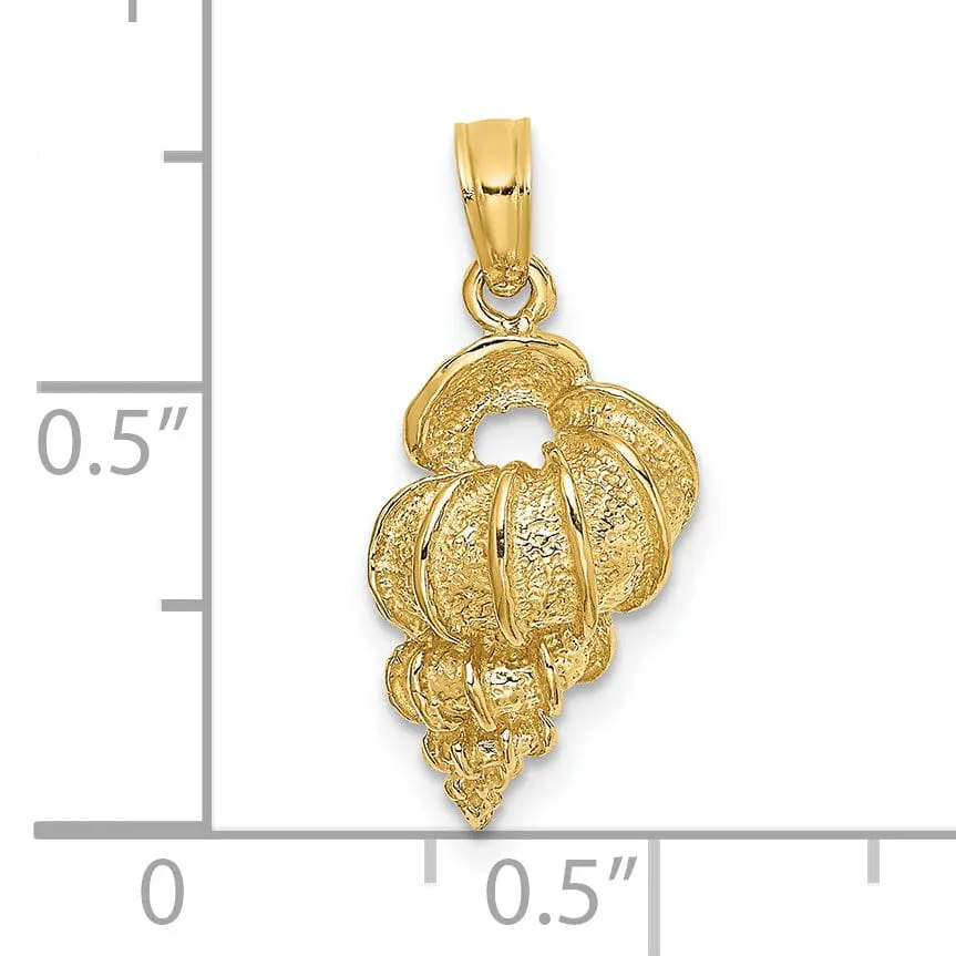 14K Yellow Gold Open Back Polish Texture Finish Soild Wentletrap Shell Charm Pendant