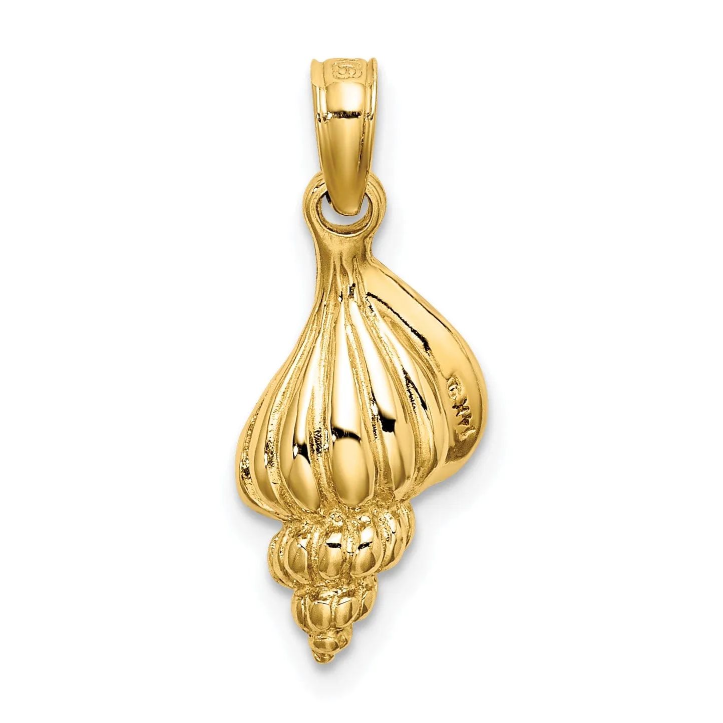 14K Yellow Gold Polishe Textured Finish 3-Dimensional Mini Conch Shell Charm Pendant