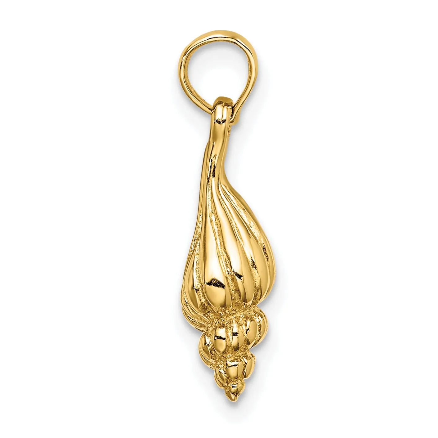 14K Yellow Gold Polishe Textured Finish 3-Dimensional Mini Conch Shell Charm Pendant