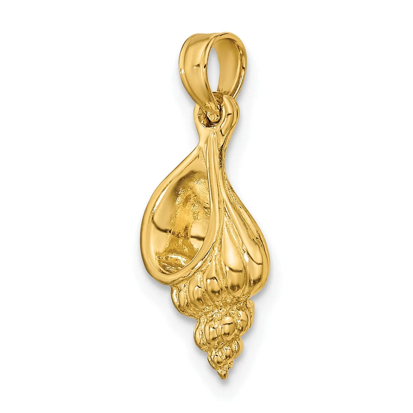 14K Yellow Gold Polishe Textured Finish 3-Dimensional Mini Conch Shell Charm Pendant
