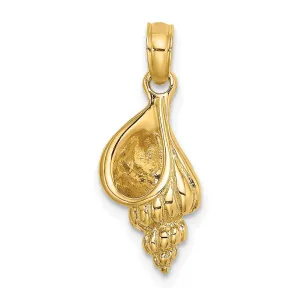 14K Yellow Gold Polishe Textured Finish 3-Dimensional Mini Conch Shell Charm Pendant