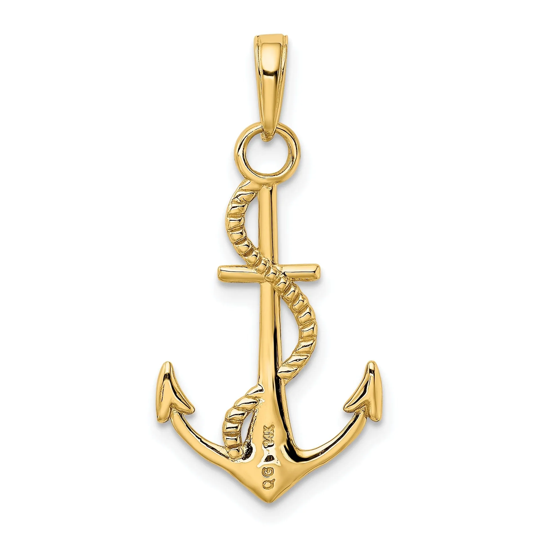 14k Yellow Gold Polished Anchor rope Pendant