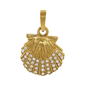 14k Yellow Gold "Sea Jewels" Pavé Diamond Scallop Pendant, D=.24tw