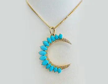 14k Yellow Gold Turquoise and Diamond Pendant