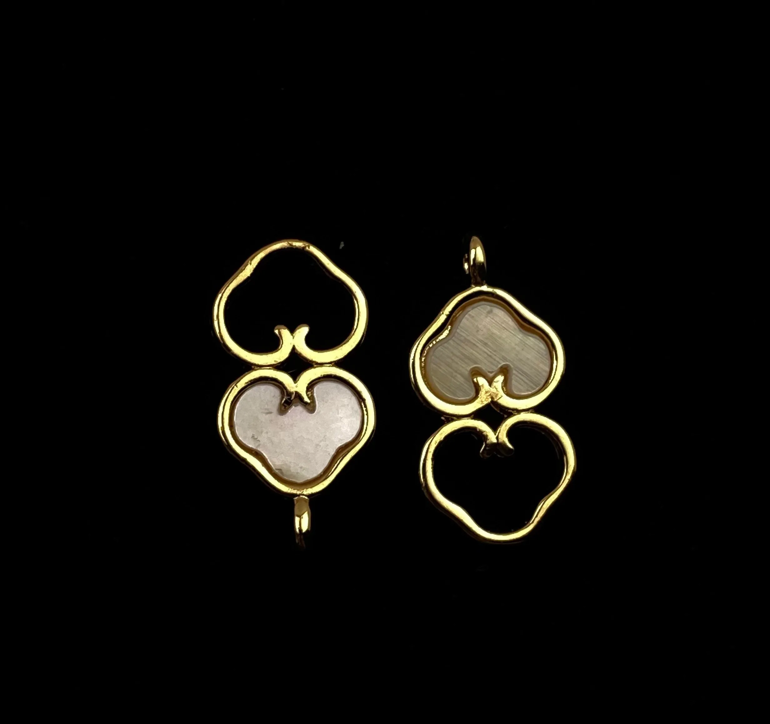 14KGF back to back heart abalone mother of pearl charm, SKU# M1052