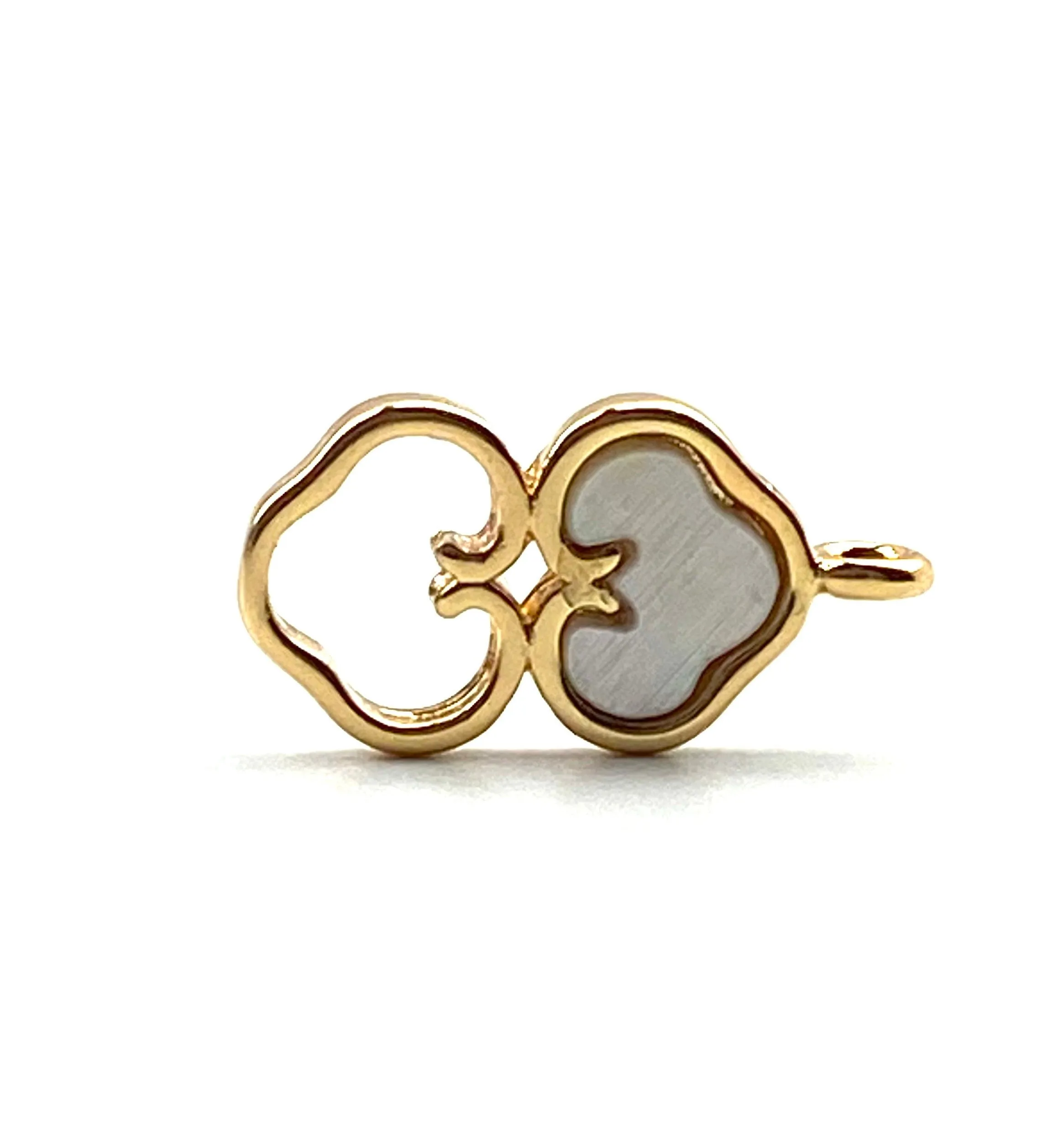 14KGF back to back heart abalone mother of pearl charm, SKU# M1052