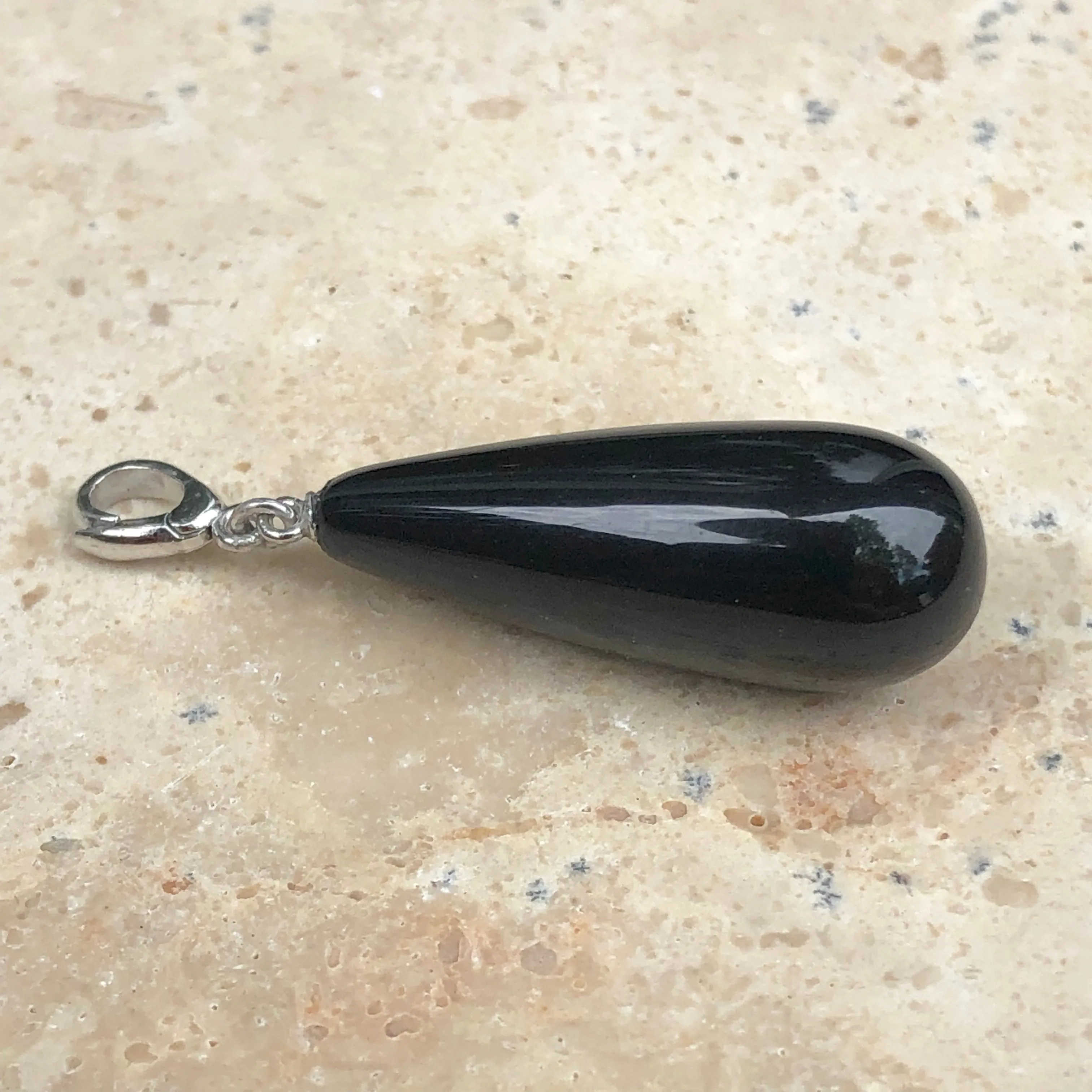 14KT White Gold Black Onyx Teardrop Enhancer Pendant Charm