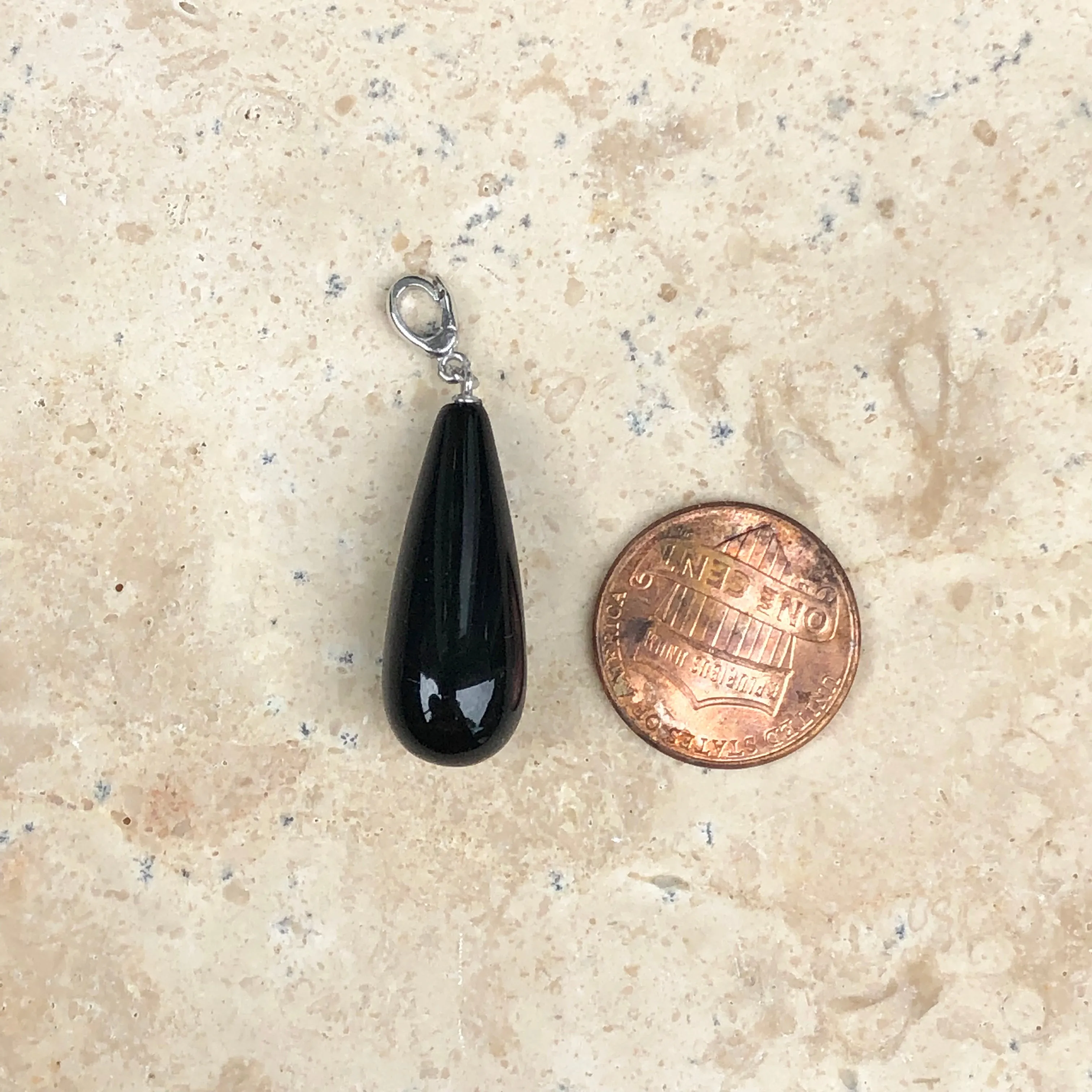 14KT White Gold Black Onyx Teardrop Enhancer Pendant Charm