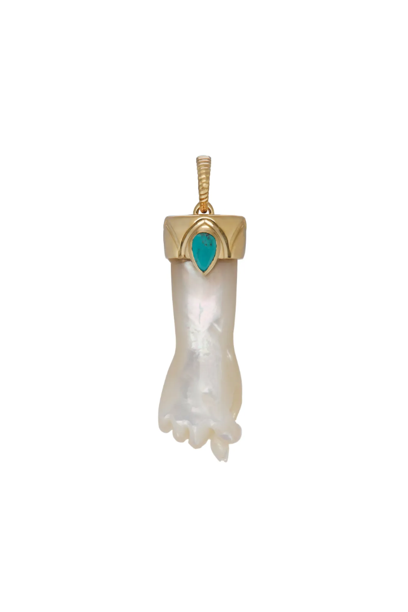 14KY White Mother of Pearl and Turquoise Mano Figa