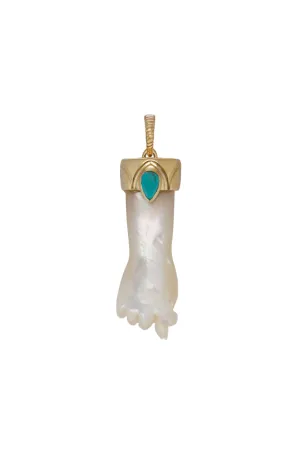 14KY White Mother of Pearl and Turquoise Mano Figa