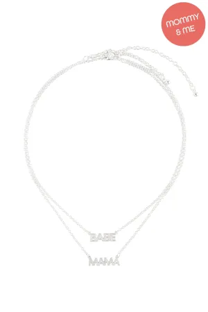 14" "Mini" with 16" "Mama" 2 Set Layered Necklace Silver - Pack of 6