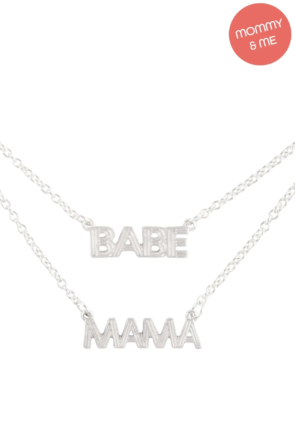 14" "Mini" with 16" "Mama" 2 Set Layered Necklace Silver - Pack of 6