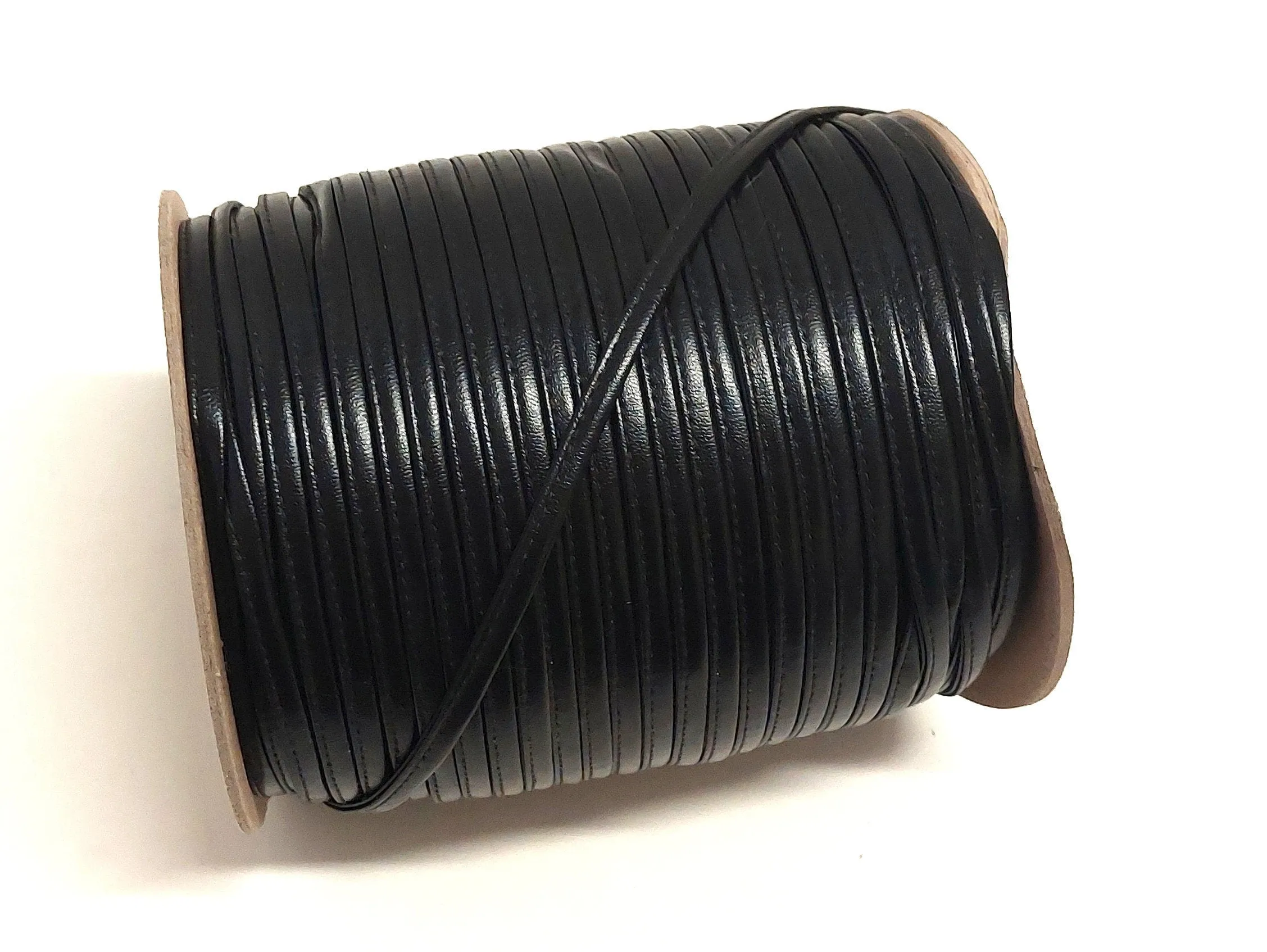 1/4" Stitched & Reinforced Soft, Shiny Black Cord (10 yds) 2643XUPU Polyurethane on knit back