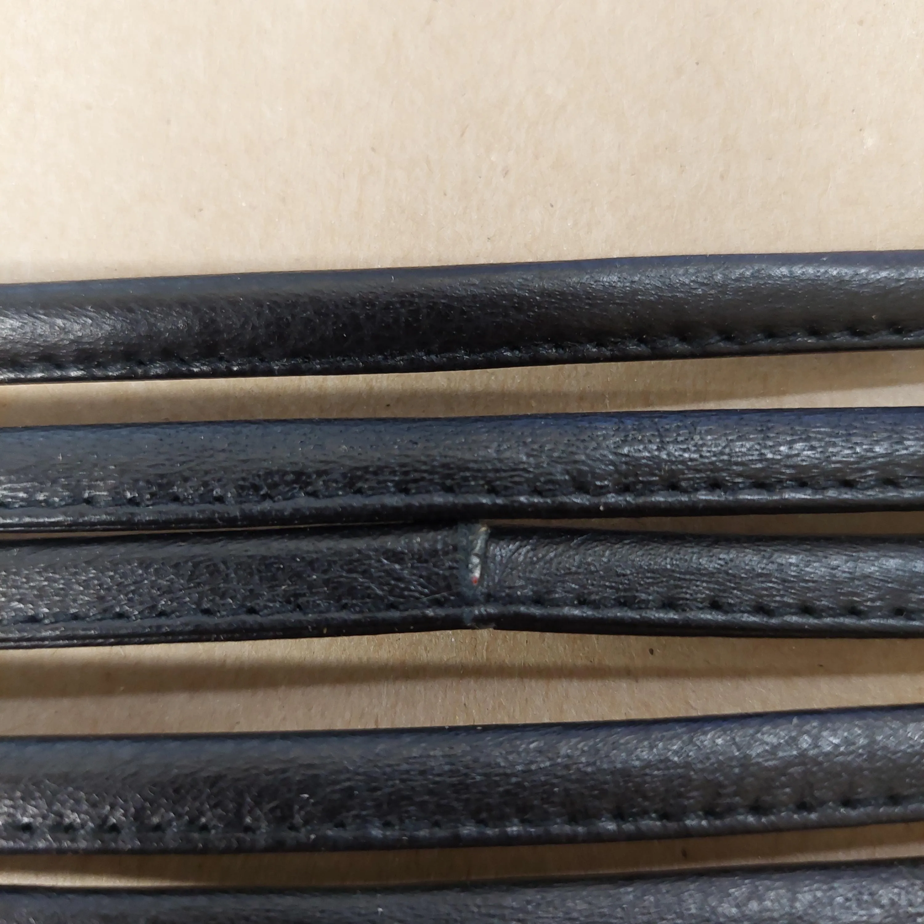 1/4" Stitched and Reinforced Real Leather Jewelry Cord in Black Fuji Cowhide *cards*