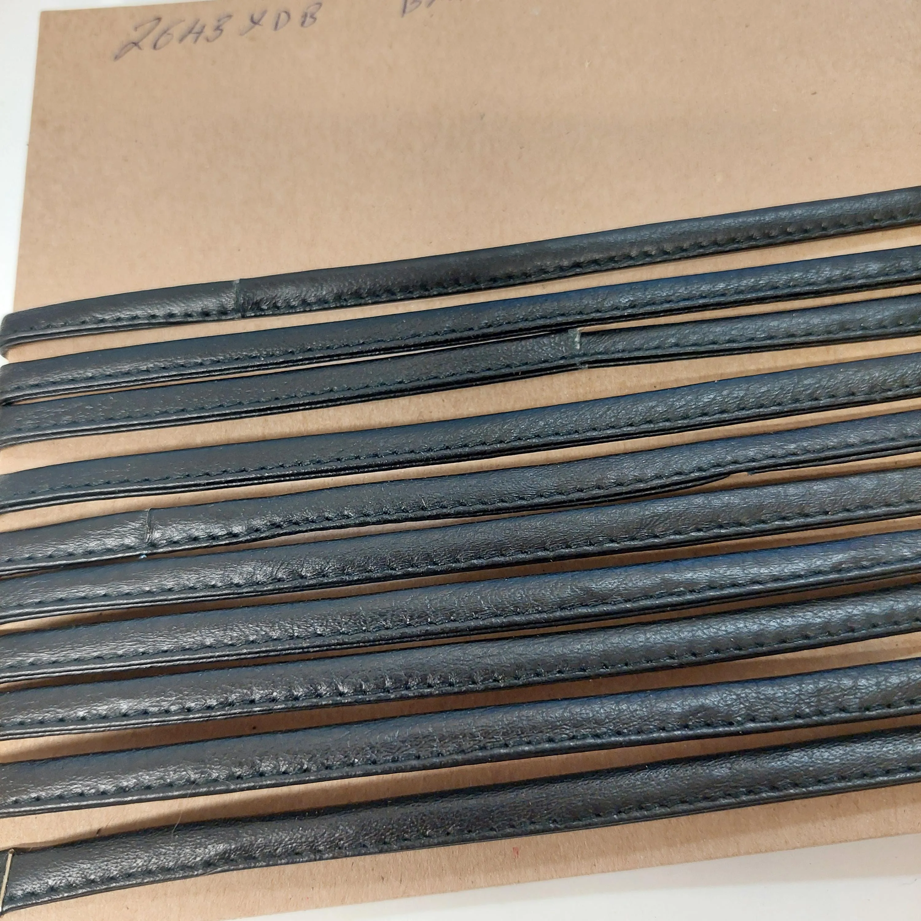 1/4" Stitched and Reinforced Real Leather Jewelry Cord in Black Fuji Cowhide *cards*