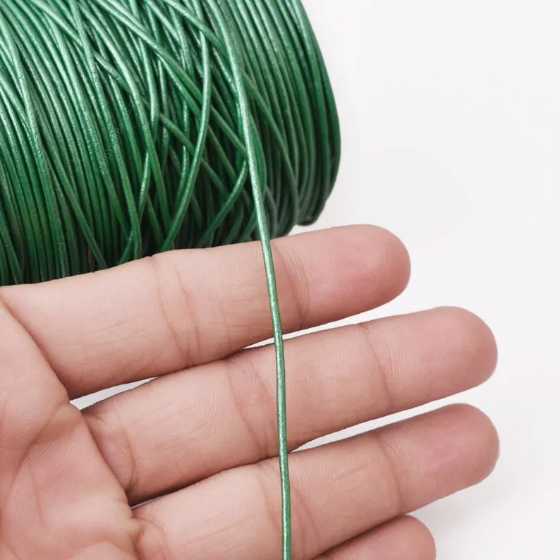 1.5mm Metallic Leaf Green Leather Cord - Round