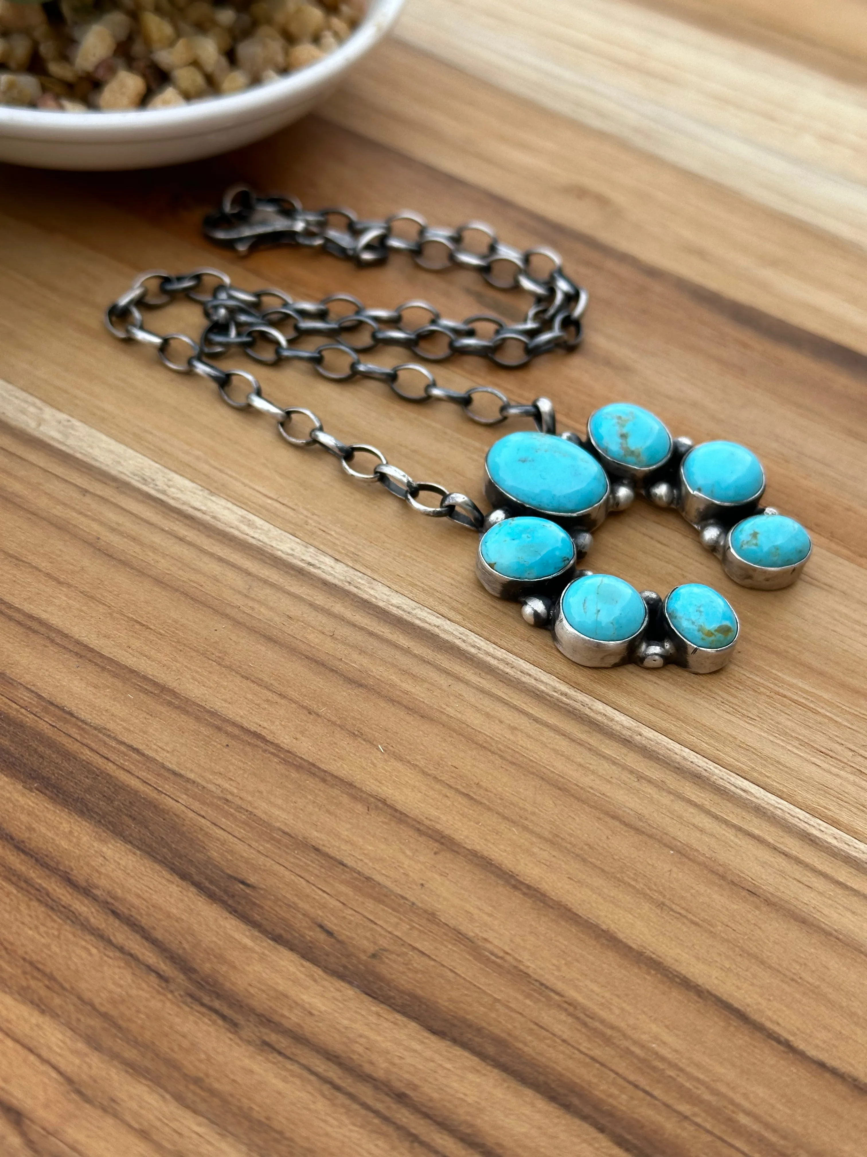 16" Turquoise Horseshoe Pendant Necklace