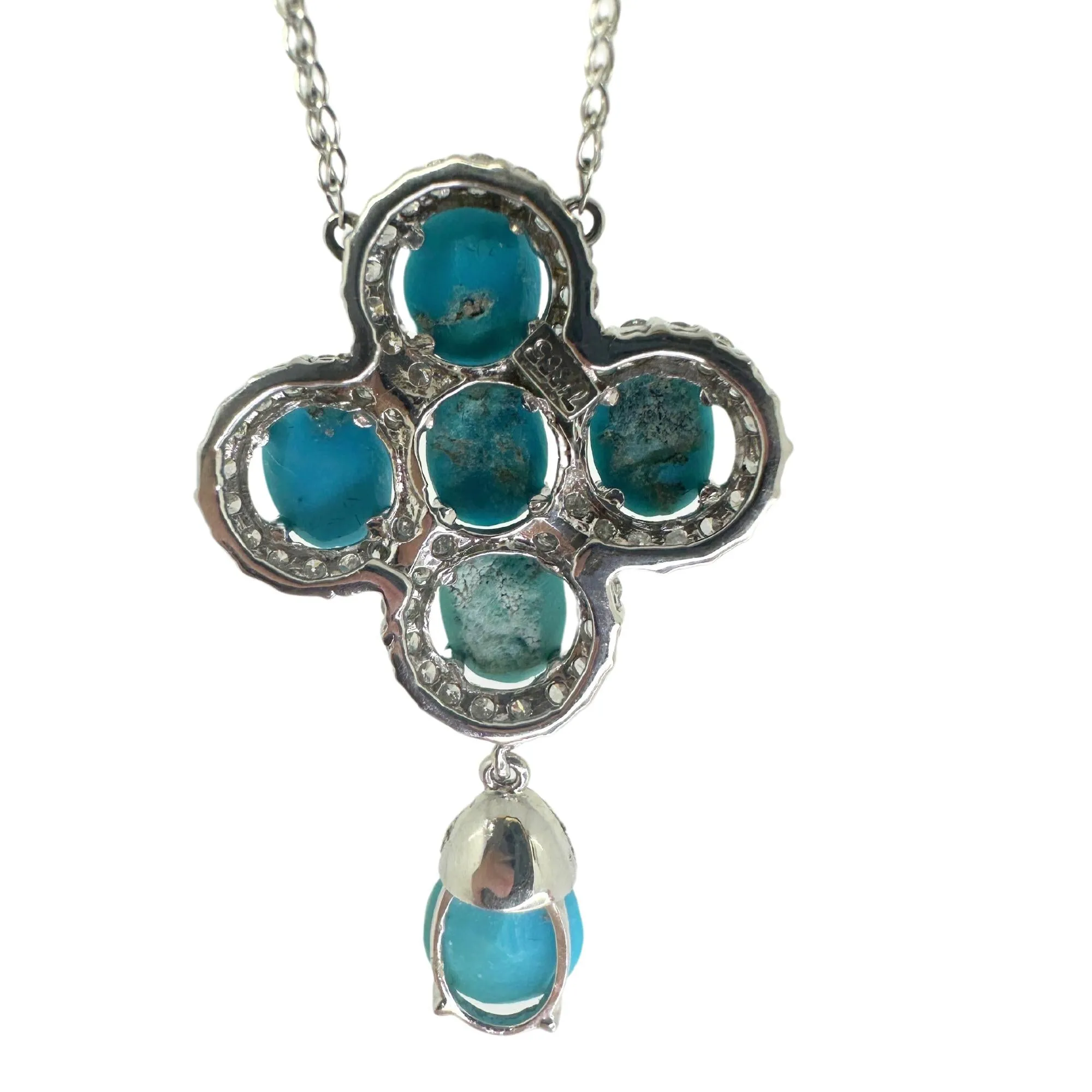 18k White Gold Diamond and Persian Turquoise Pendant Necklace
