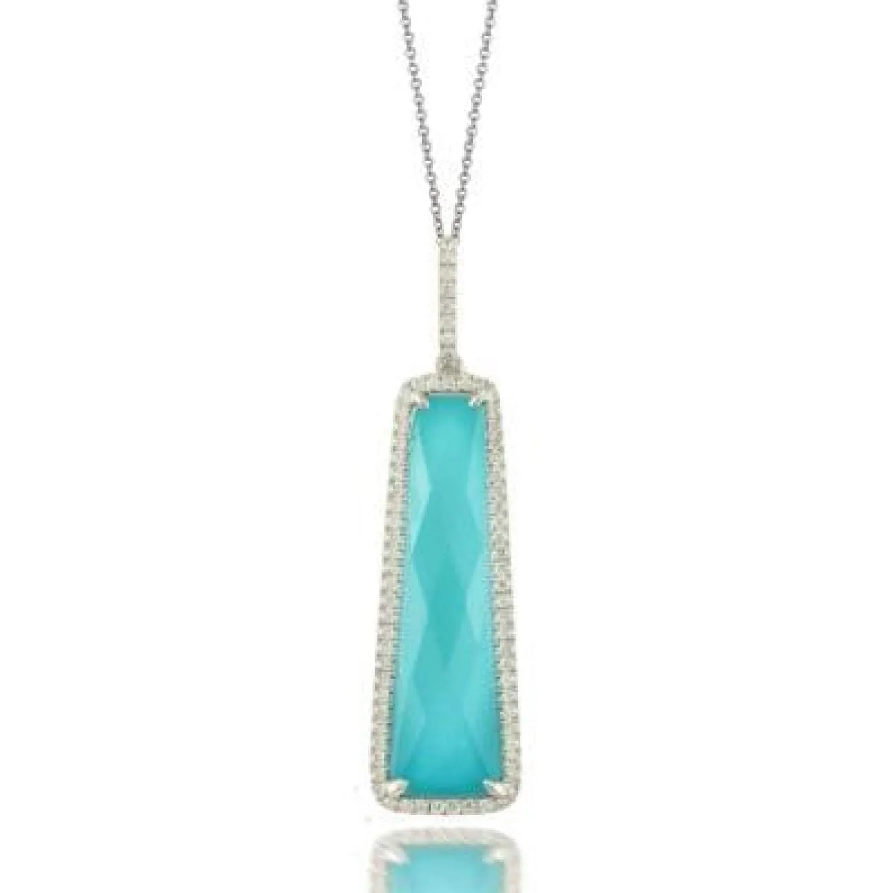 18K WHITE GOLD DIAMOND PENDANT WITH CLEAR QUARTZ OVER TURQUOISE