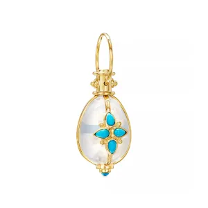 18KT YELLOW GOLD ROCK CRYSTAL & TURQUOISE AMULET