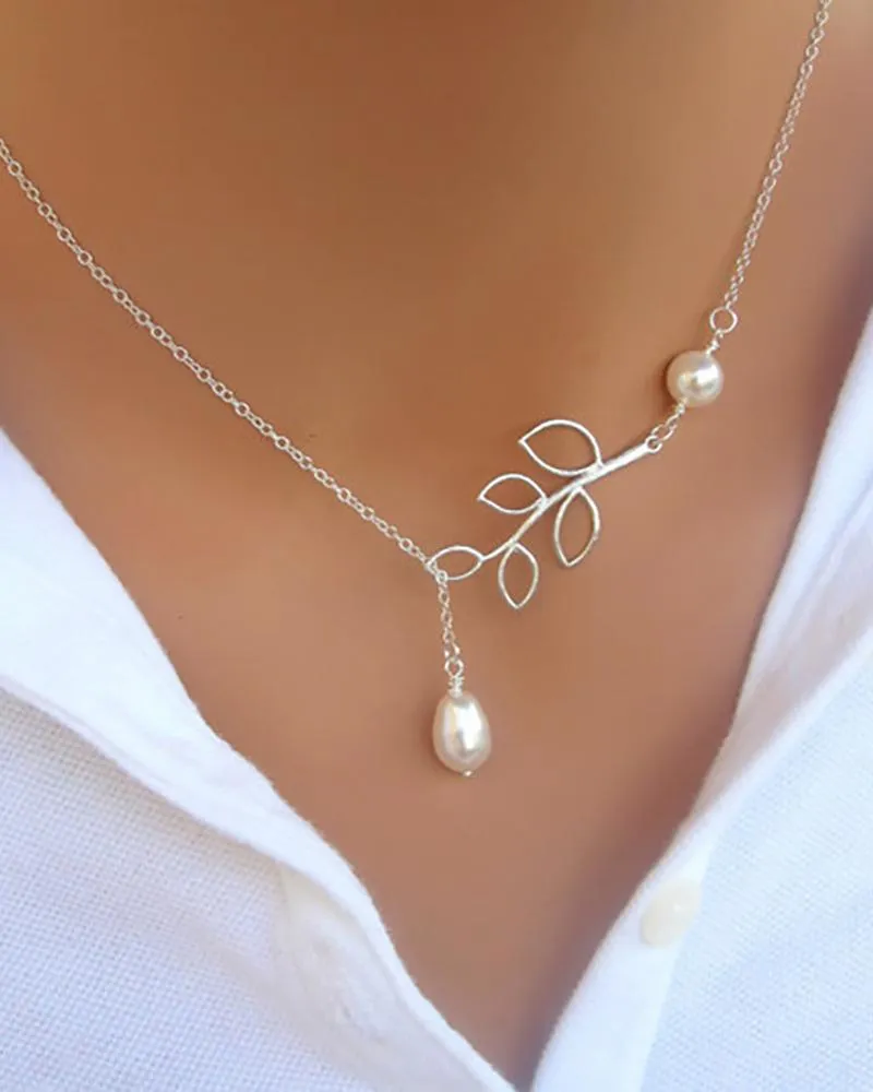 1PCS Leaf Pattern Beaded Pendant Necklaces