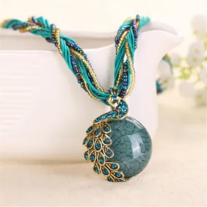 2016 peacock decoration rough necklace short clavicle female chain turquoise stone pendant necklace style summer jewelry