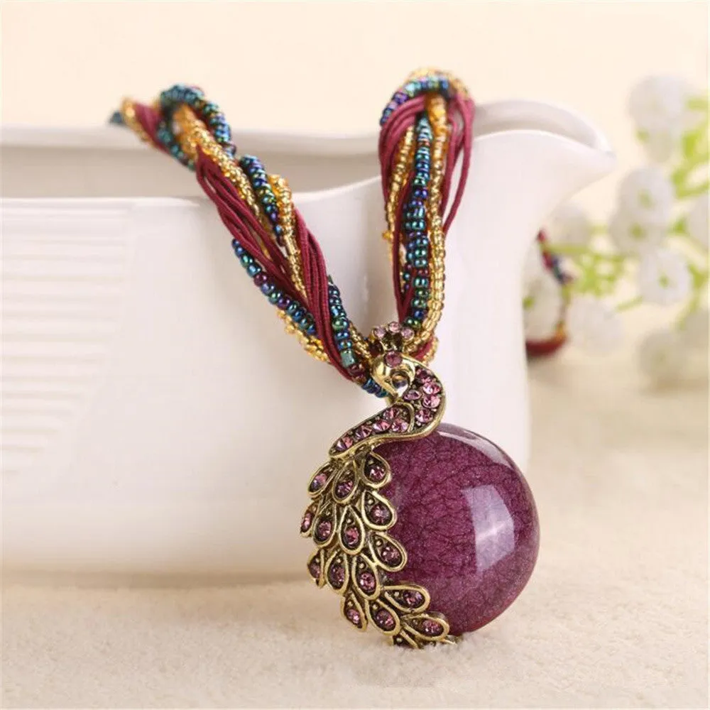 2016 peacock decoration rough necklace short clavicle female chain turquoise stone pendant necklace style summer jewelry