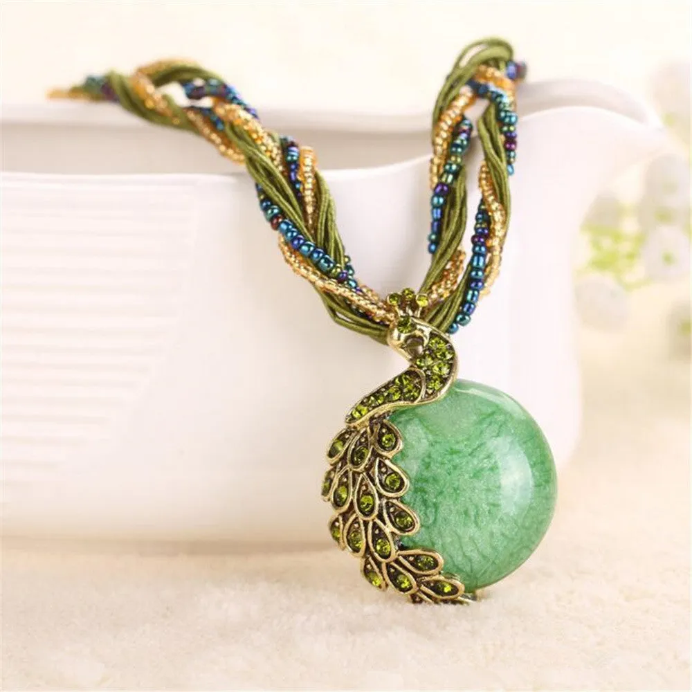 2016 peacock decoration rough necklace short clavicle female chain turquoise stone pendant necklace style summer jewelry